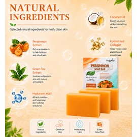 3 PCS Persimmons Soap for Body Odor, Natural Bar Soap for Old People Smell