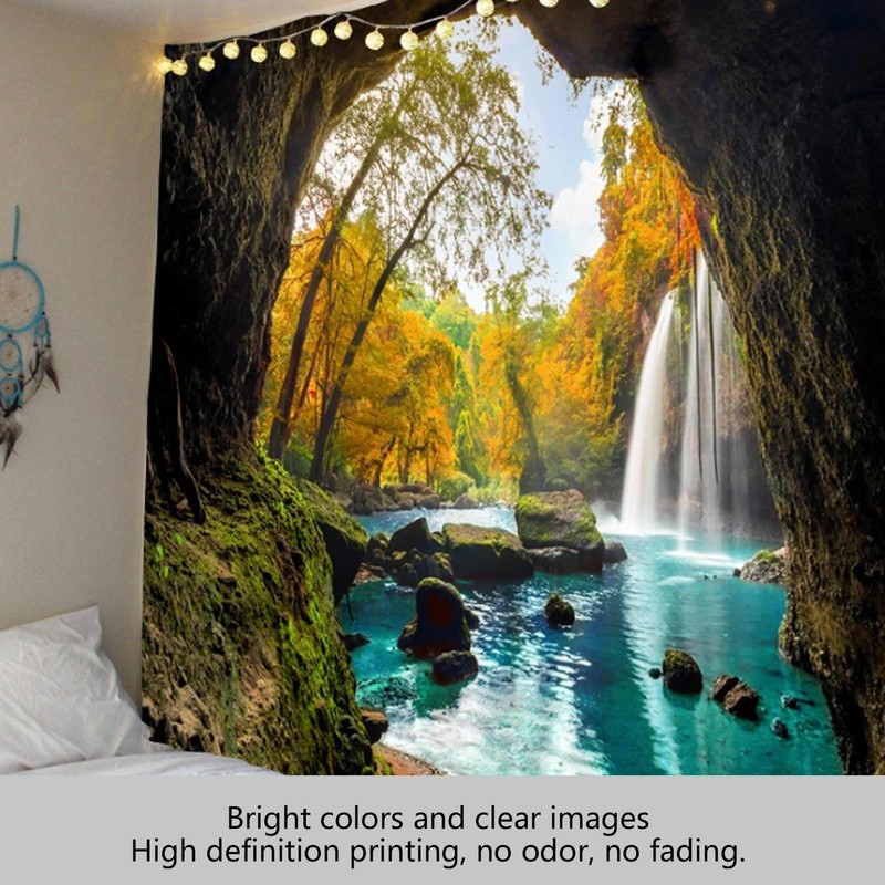 Cave River Landscape Pattern Tapestry Wall Hanging Wall Blanket for