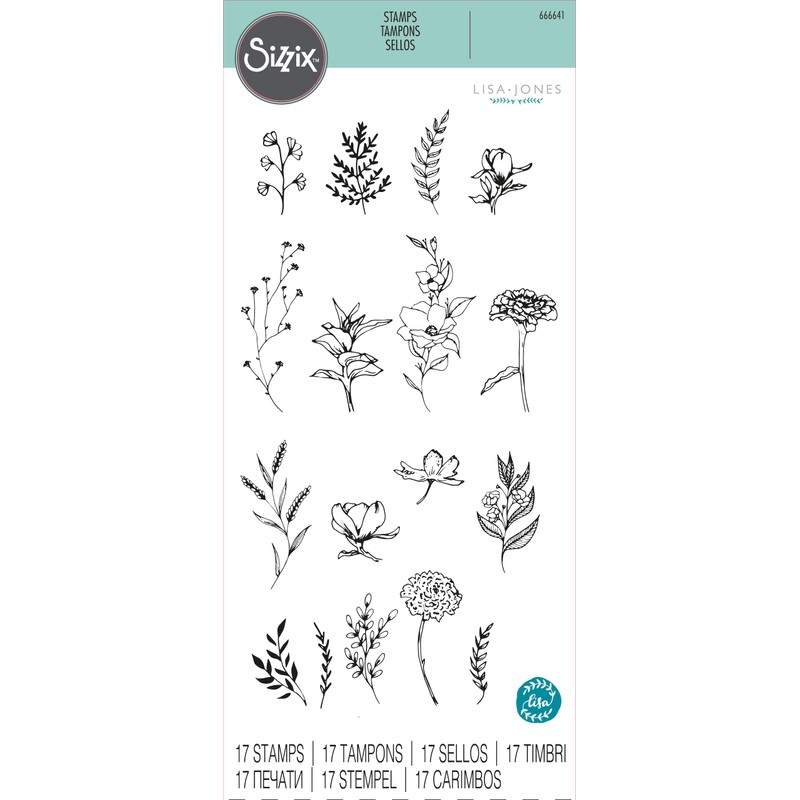 Sizzix Set di 17 timbri trasparenti Garden Botanicals di Lisa