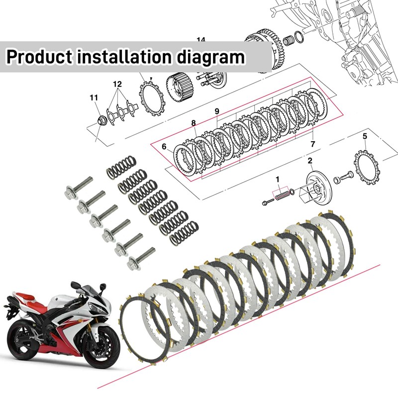 Clutch Kit & Friction Steel Plates Cover Gasket Compatible with