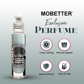 Power By Fifty (50) Cent Type for Men (M) Fragrance body Oil 1/3 oz roll on Glass Bottle, notes are Petitgrain, Pepper and Artemisia, Travel Size, Long Lasting, Uncut