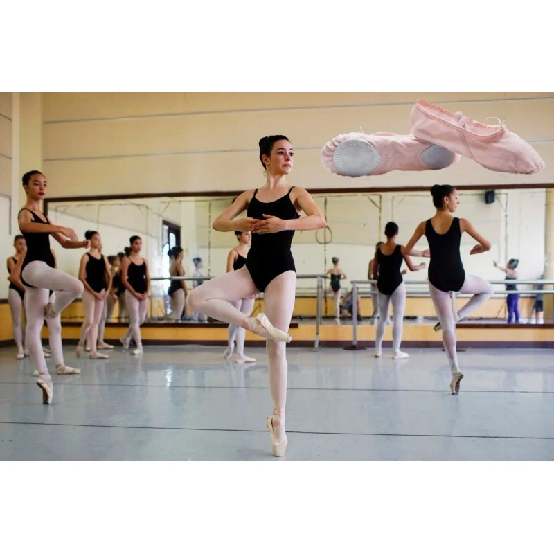 Zapatillas De Media Punta Lona Y Gamuza Para Ballet Dama