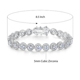Gemsme Tennis Bracelet for Women 1 Row 18K White Gold Plated 5mm Round Cubic Zirconia Bracelets