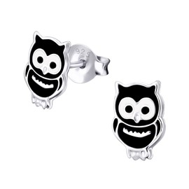 Laimons – Stud Earrings – Kids – 925 Sterling Silver – Owl – Black & White