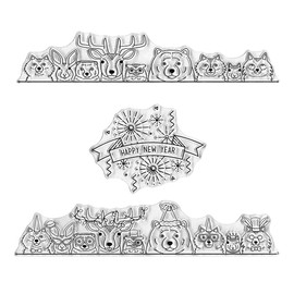 Happy New Year Cute Animal Patterns Clear Stamps for Card Making Decoration DIY Scrapbooking, Words Silicone Stamp for Embossing Album Decor Craft.