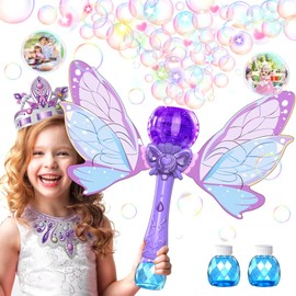 Bombble Butterfly Bubble Wand for Kids Automatic Bubble Machine with Light/Solution/10000+ Bubbles/Removable Wings Summer Bubble Maker Toys for Girls Birthday Gift Parties Outdoor Wedding