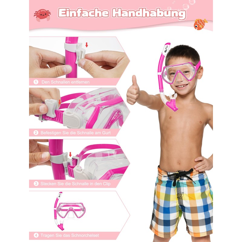 Snorkel Set Children's Diving Goggles Dry Snorkel Set (Pink)