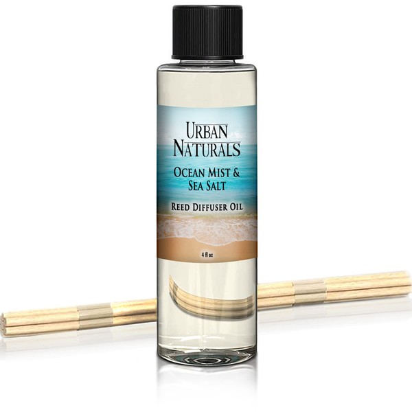 Urban Naturals Ocean Mist & Sea Salt Scented Oil Reed Diffuser Refill | Includes a Free Set of Reed Sticks! 4 oz.