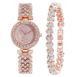 SENRUD Luxury Women Quartz Bracelet Watches Crystal Diamonds Dress Watch Female Waterproof Wristwatch (Rose Gold 1)