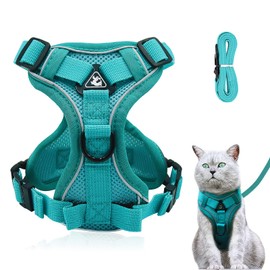 Grantop Adjustable Cat Harness, Escape-Proof Cat Harness with Lead Set, Soft Harness for Cats, Kittens, Dogs, Puppies, Blue Lake, S