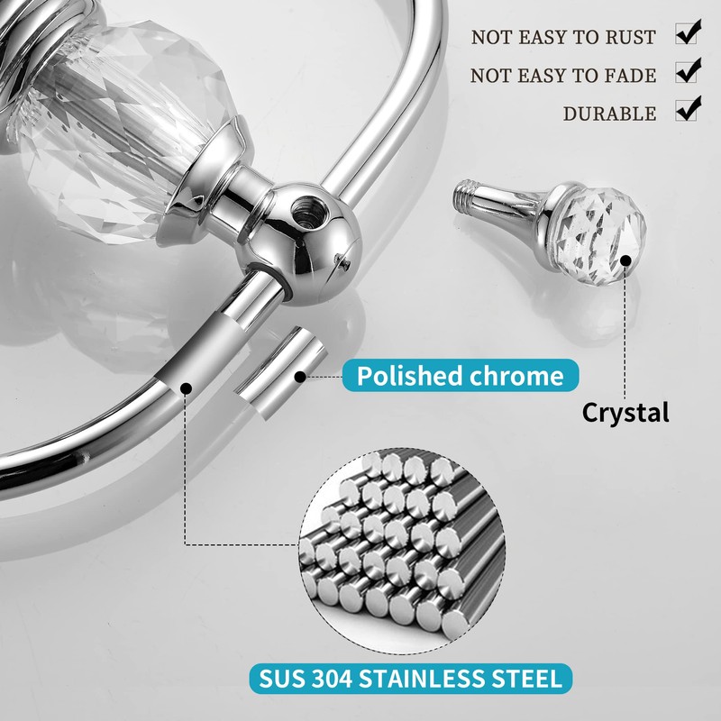 WOLIBEER Chrome Towel Ring,Crystal Hand Towel Holder,Bath Oval Hand Towel