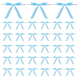 50 Pcs Pre-Tied Bows Blue Bow Decor 5 * 7" Twist Tie Bows BlueBows for Treats Satin Candy Bags Decorating Ribbon Bow for Gift Wrapping Basket Wedding Party