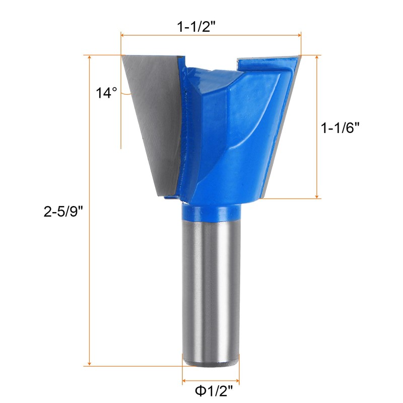 HARFINGTON Dovetail Router Bit 1/2" Shank 1-1/2" Dia Tungsten Carbide