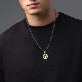 COAI Tree of Life Necklace Matte Onyx Black Stone Necklace 108 Beads Prayer Necklace