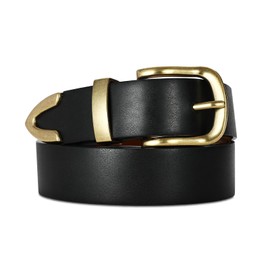 RISANTRY Black Belt for Women Vintage Gold Buckl Synthetic Black Leather Fashionable Retro Style for Casual