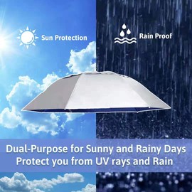 Mifashion Fishing Umbrella Hats Gardening Folding Umbrella Hat HeadwearSun Rain Cap Adjustable Multifunction Outdoor Headwear, Silver-Blue with wind vent, 0.39