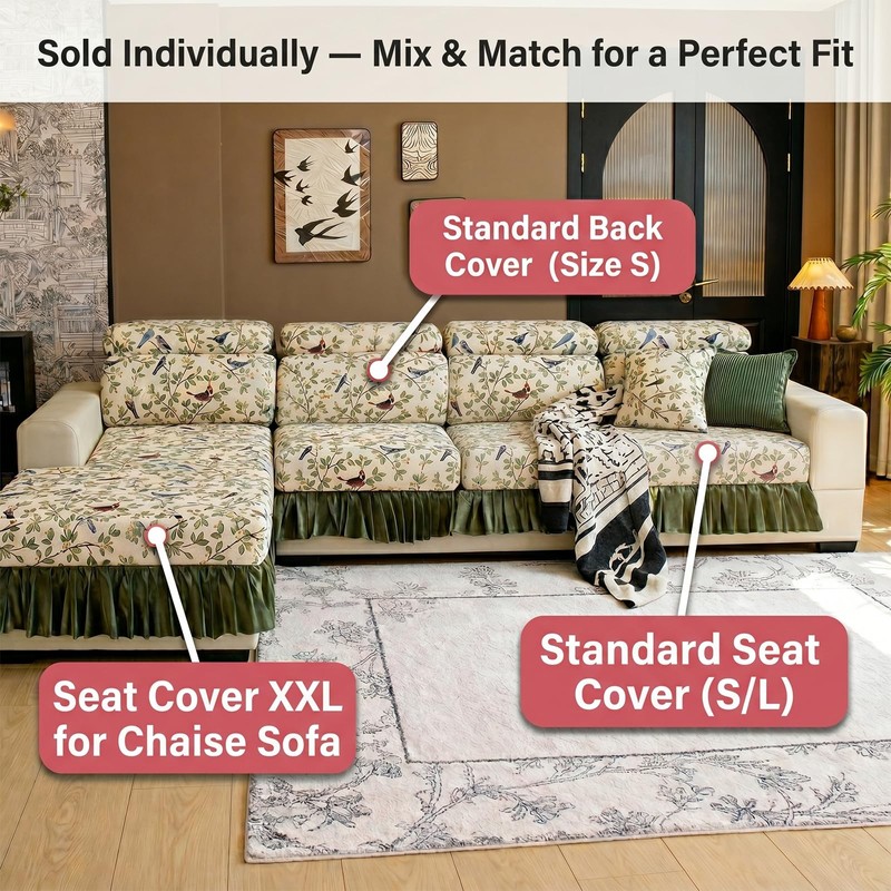 VOGOL Farmhouse Sofa Cover for Sectional, 3 Cushion Couch, 25"