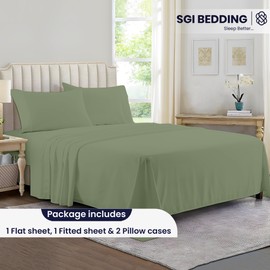 SGI 100% American Supima Cotton 800 Thread Count Queen Sheet Set – Luxury Sateen Weave, Ultra Soft, Breathable & Durable 4-Piece Bedding Set, Deep Pocket 15” Fitted – Hotel-Quality Moss Sheets