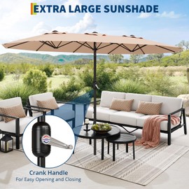 FinerFurnis 13ft Large Patio Umbrella - Outdoor Double-Sided Rectangle Market Umbrella with Crank Handle, Durable and Weather-Resistant, Easy to Operate, Suitable for Pool Lawn Garden, UV Protection-Beige