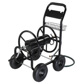 Hose Reel Cart,Garden Hose Reel Cart with 4 Wheels & Basket,Heavy Duty Yard Water Planting Outdoor Garden Lawn Water Truck,Holds 300-Feet of 5/8-Inch Hose (Black)