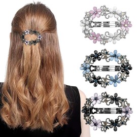 3PCS Rhinestone Flower Hair Clips,Vintage Flower Hollow Spring Hair Barrettes,Rhinestone Hair Clips for Women and Girls French Style Hair Accessories