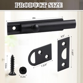 Lothee 4 Pcs Solid Brass Surface Bolt Door Slide Bolt Door Latches for Top of Door Slide Latch Lock (Matte Black,3")