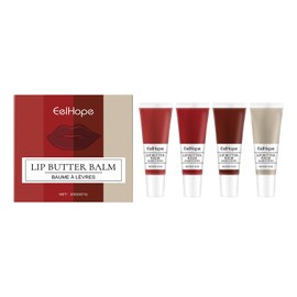Set of 4 lip balms in tinted and natural shades with sodium hyaluronate and vitamin E for moisturizing effect