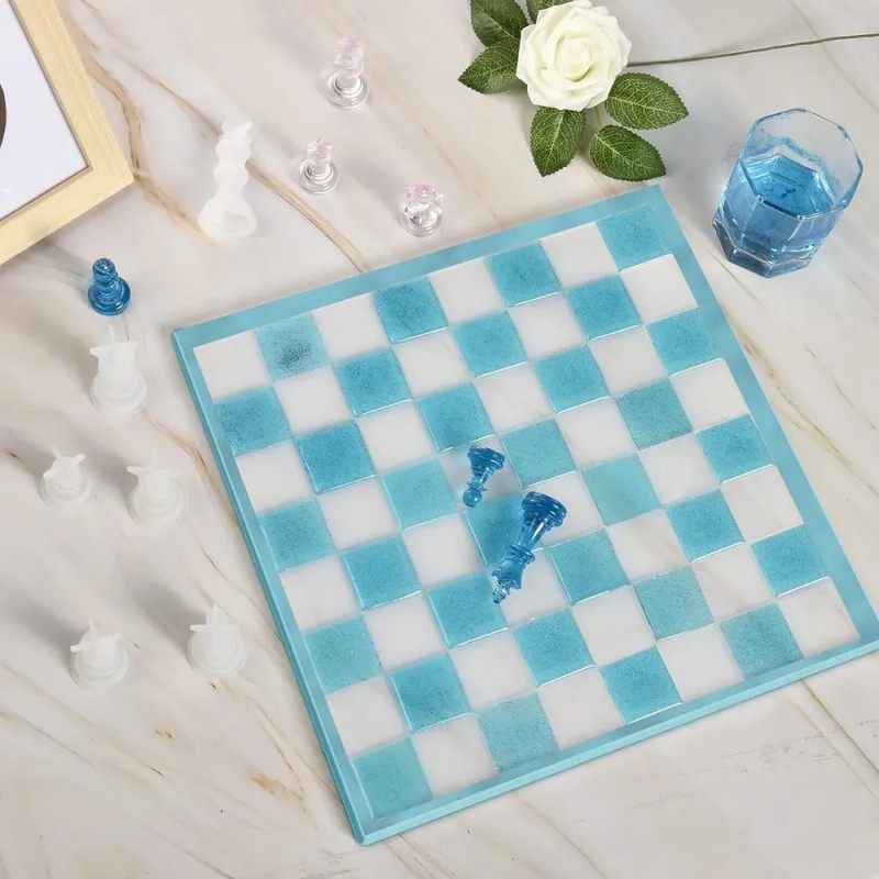 Juego Moldes Resina Silicona P Tablero De Ajedrez Con Piezas