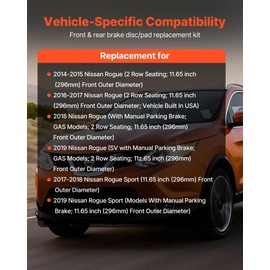 VEVOR Front and Rear Brake Kit Compatible with 2014-2015 Nissan Rogue (2 Row Seating; 11.65 inch (296mm) Front Outer Diameter), Hollow Structure Brake Rotors Ceramic Brake Pads Replacement Kit