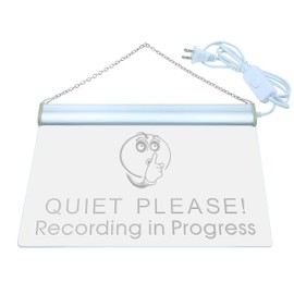 ADVPRO m096-b Recording in Progress Quiet Please Neon Sign Barlicht Neonlicht Lichtwerbung