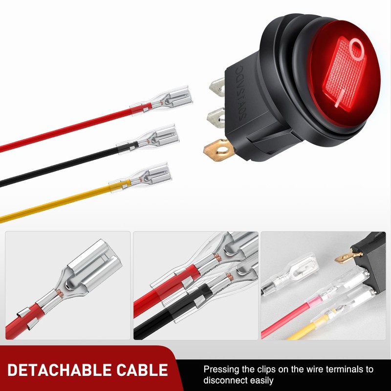 Nilight 5Pcs Waterproof Round Rocker Toggle Red LED Switch 12V