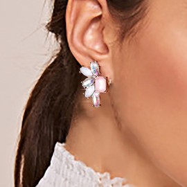 TseenYi Pink Crystal Cluster Stud Earrings Boho Rainbow Gemstone Earrings Rhinestone Pink Cluster Earring Vintage Colourful Crystal Earrings Jewellery for Women and Girls, Crystal