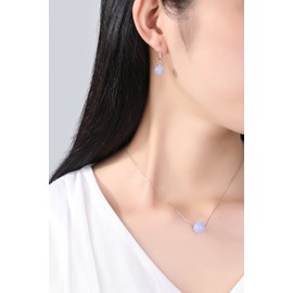 COAI Women's Jewellery Sets 925s Gemstone Necklace and Earrings, Chalcedony Blue, Chalcedony
