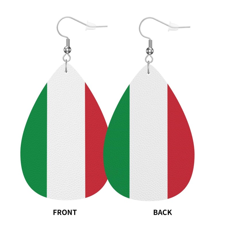 Italy Flag Leather Earrings Dangle Earrings Lightweight Teardrop Earrings For