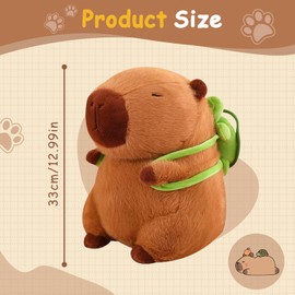 Capybara Cuddly Toy, Capybara Plush Toy for Children, Capybara with Turtle Backpack, Stuffed Toy Capybara Gift, Capybara Plush for Girls Boys (33 cm)