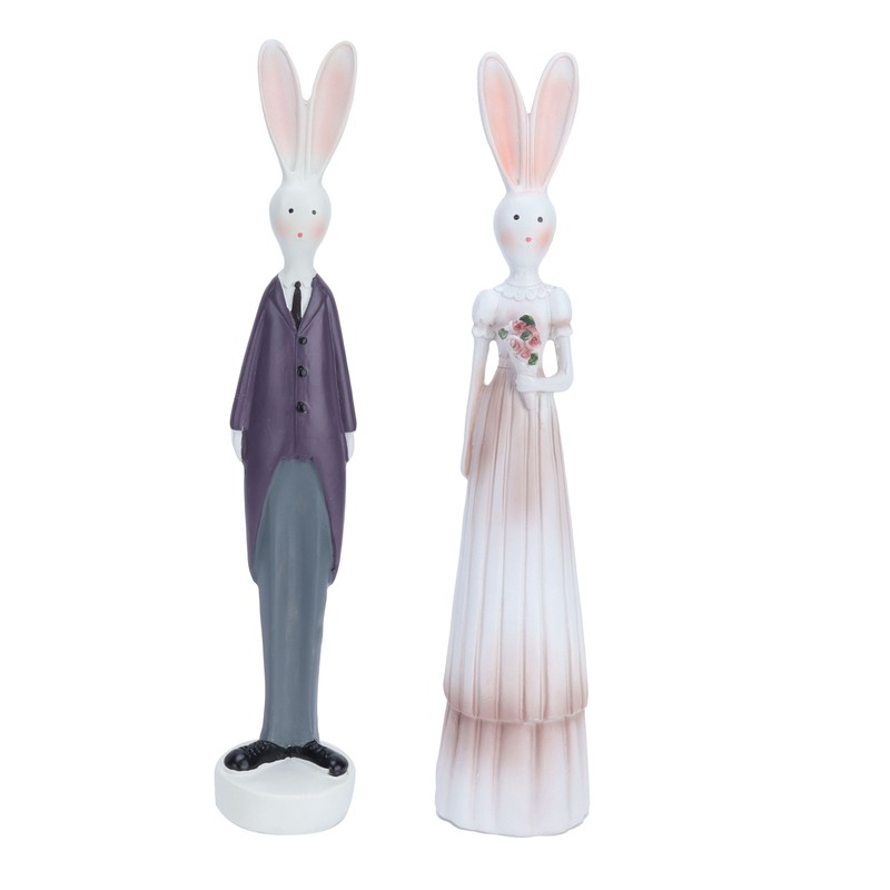 1 Pair Rabbit Ornament Innovative Resin Couple Rabbits Figurine Wedding