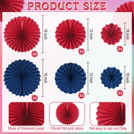 MotiMind 24 Pcs Blue and Red Paper Fans Party Decorations Classroom Decor Wall Background Ceiling Hanging Decoration for Birthday Wedding Graduation Theme Party