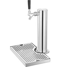 Happybuy Kegerator Tower Kit, Single Tap Beer Dispenser, Stainless Steel Keg Beer Tower with Dual Gauge Regulator & D-System Coupler, Drip Tray for Home Parties