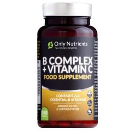 Only Nutrients | B Complex + Vitamin C | 180 Vegan Tablets (6 Months Supply) | All 8 B Vitamins B1-B2-B3-B5-B6-B12, Biotin, Folic Acid, Enhanced for Energy, Immune & Nervous System Support - UK Made