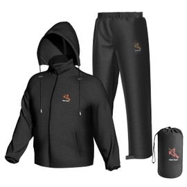 Hunt Quiet Rain Suit, Waterproof, Breathable, Lightweight 2-Piece Rainwear for Men and Women, Black XXL (Hunting, Fishing, Hiking)