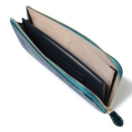 Arcan 1216-632 Long Wallet, L-Shaped Zipper, Genuine Leather, Women's, Tail Crocodile, Made in Japan, Thin, Embossed Crocodile, Cowhide Leather, [65] Blue Green