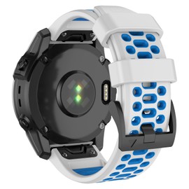 OVERSTEP Sport Band for Garmin Fenix 5/Fenix 6/Fenix 7, 22mm Rugged Watch Bands for Forerunner 965/955/945/935/Approach S60/Quatix 5, White Blue