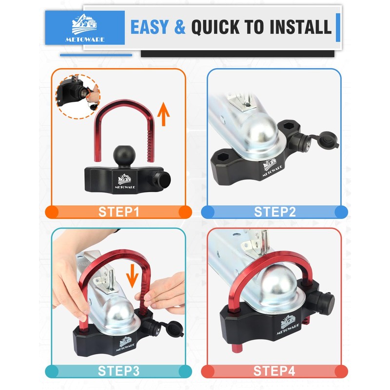 METOWARE Universal Trailer Coupler Ball Lock, Adjustable Heavy-Duty Trailer Hitch