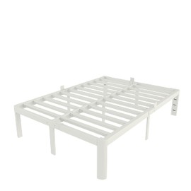 KZZLOL White Bed Frame Queen Size 14 Inch, Metal Queen Bed Frame No Box Spring Needed, Heavy Duty Steel Support 3500 LBS, DIY Headboard, Noiseless, Round Corner Legs, Storage Space, Easy Assembly
