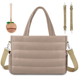 KUBYA Diaper Bag Tote, Puffer Quilted Baby Diaper Tote Bags Crossbody Hospital Travel Large Mommy Bag, with Silicone Pacifier Case