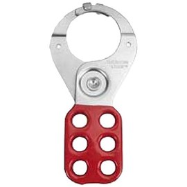 Master Lock ALO802 2-3/8" X 5" with 1-1/2" Inside Jaw Diameter, Red Safety Hasp, 1" Diameter Steel Jaws with Locking Tabs