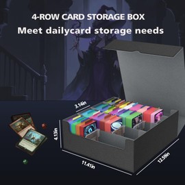 VeiDynoA Trading Card Storage Box 3200+ Capacity 4-Row Commander Deck Box with 24Colorful Dividers & 4 Card Supporters PU Leather Magnetic Closure- for MTG,TCG & Sports Cards,Black&Grey