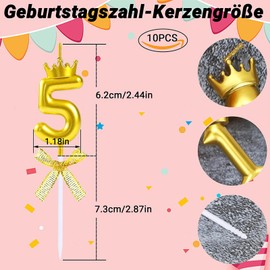 Geburtstag Kerzen,10 Stücke Geburtstagskerzen Zahlen 0-9 Geburtstagskerzen Zahlen Topper Dekoration Kuchen Bowknot Kerzen für Geburtstag Hochzeit Jubiläum Party Gunst (Gold)