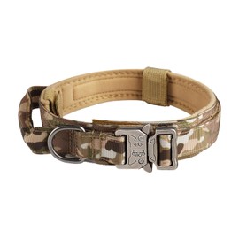 Tactical Dog Collar Military Training Adjustable Nylon Dog Collar with Control Handle and Quick Release Heavy Metal Buckle for Medium and Large Dogs (Camouflage)