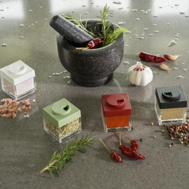 omada Brickstore Line Design Spice Rack with Dispenser Lid and High-Quality Stackable and Washable Transparent Container 100 ml